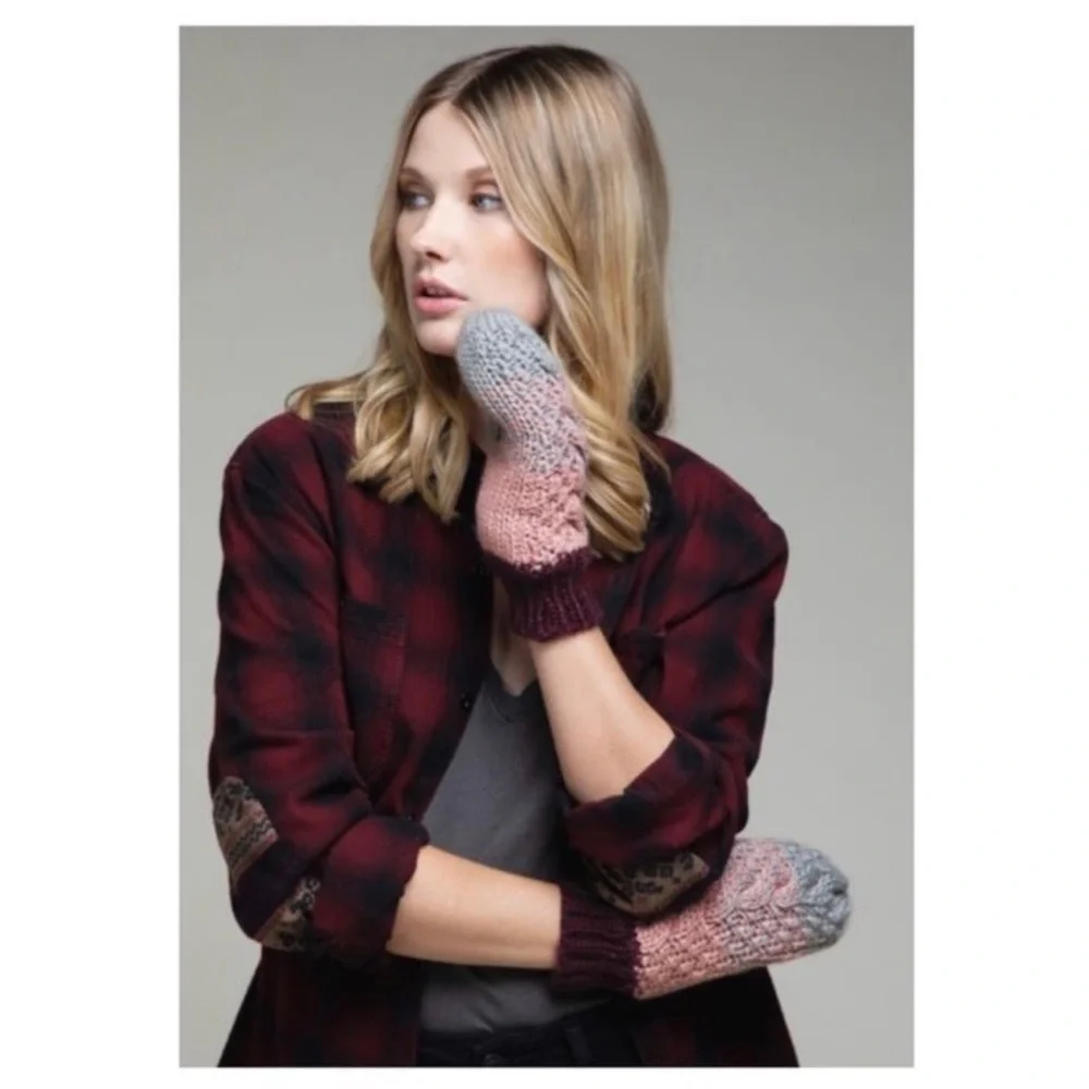 (18)New Ruggine Multicolor Stripe Chunky Cable Knit Mittens Faux Fur Lining